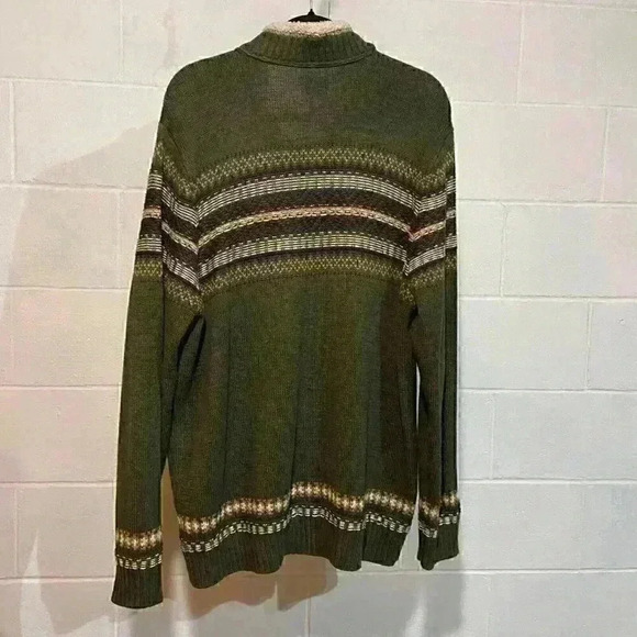 G.H. Bass & Co Men 1/4 Button Sweater LARGE Forest Green Striped Pullover Winter - Picture 4 of 6